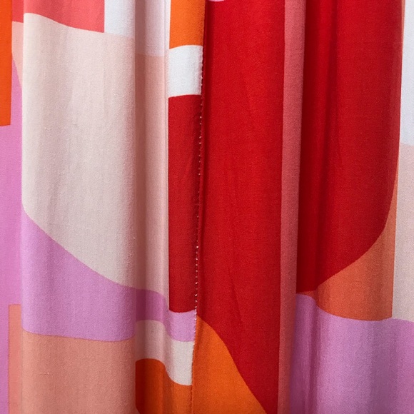 ABEL THE LABEL Ruffled Hem Flutter Sleeve Midi Dress Bright Abstract Geometric - Picture 9 of 13